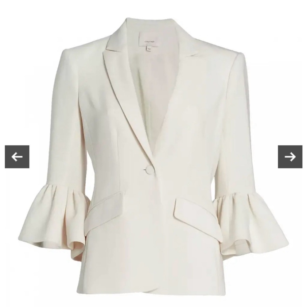cinq a sept Cream Ruffle Sleeve Blazer - Picture 4 of 11